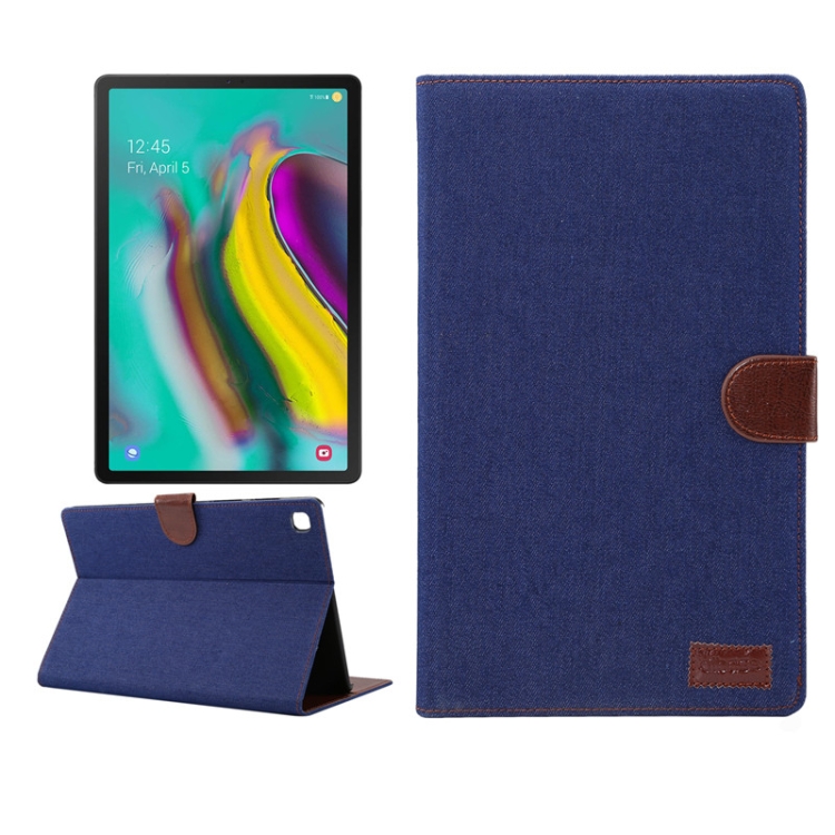 

Denim Texture PC Horizontal Flip Leather Protective Case for Galaxy Tab S5e T720 / T725 , with Holder & Card Slots & Wallet & Photo Frame(Dark Blue)