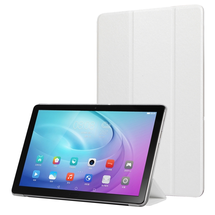 

Silk Texture Horizontal Flip Leather Case with Three-Folding Holder for Galaxy Tab T725(White)