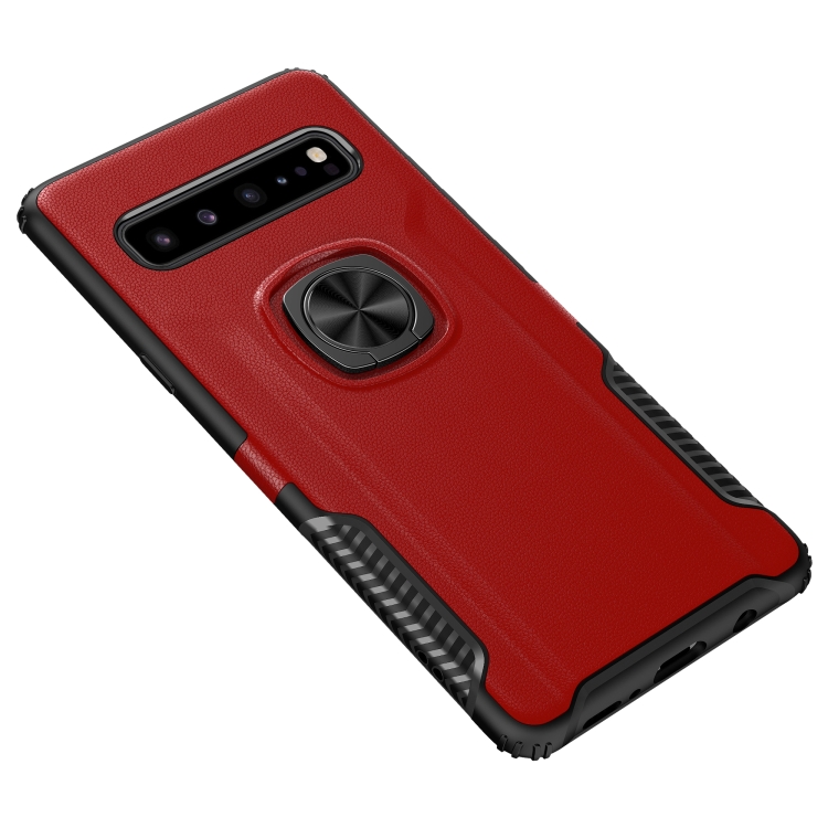 

Shockproof Car Magnetic Case with 360 Degree Gold Armor Ring for Galaxy S10 5G (Red)