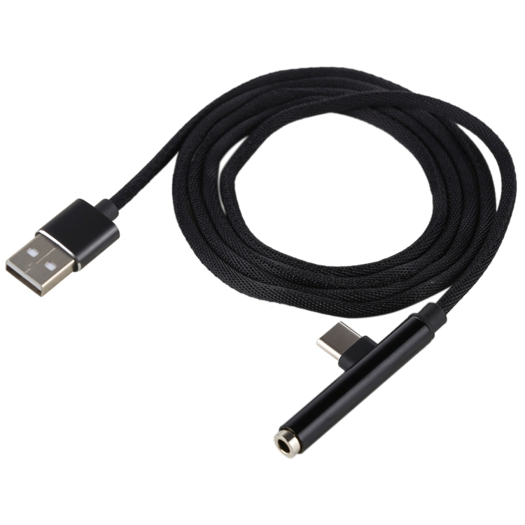 

1m Type-C Male + USB to 3.5mm Female Cloth Earphone Audio Adapter Cable(Black)