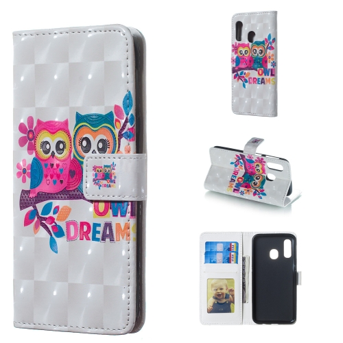 

Lovers Owl Pattern 3D Horizontal Flip Leather Case for Galaxy A40, with Holder & Card Slots & Photo Frame & Wallet