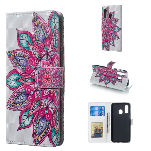 

Half Flower Pattern 3D Horizontal Flip Leather Case for Galaxy A40, with Holder & Card Slots & Photo Frame & Wallet