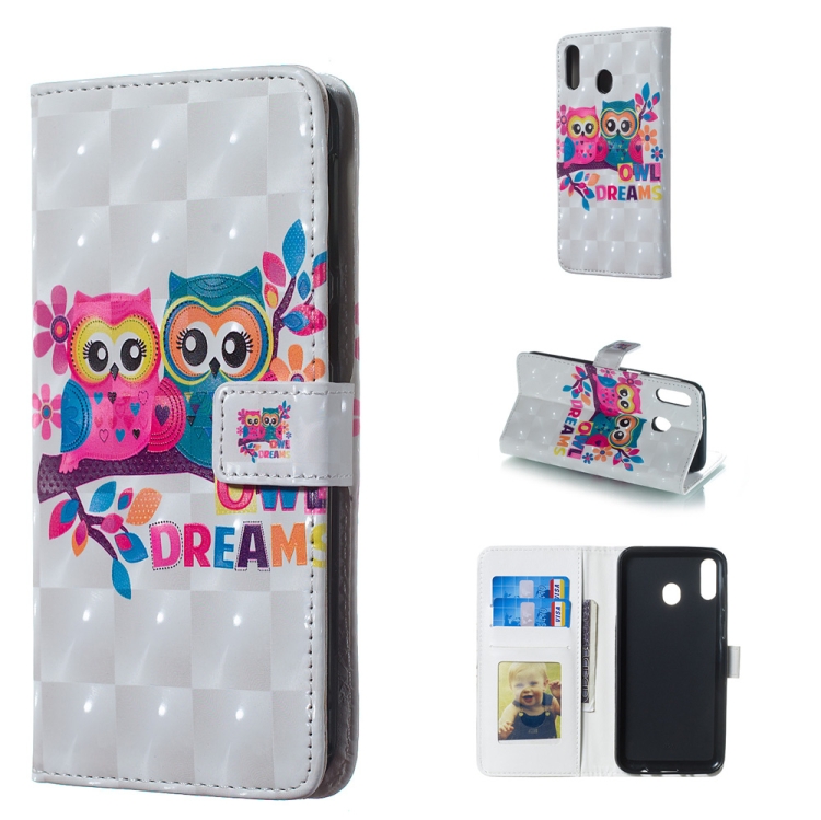 

Lovers Owl Pattern 3D Horizontal Flip Leather Case for Galaxy M20, with Holder & Card Slots & Photo Frame & Wallet