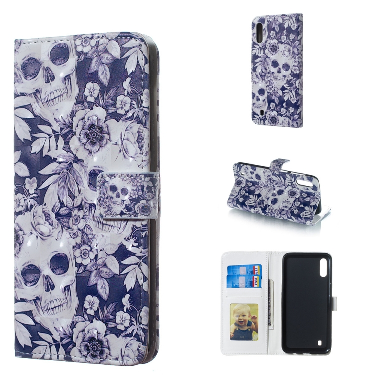 

Skull and Flower Pattern 3D Horizontal Flip Leather Case for Galaxy M10, with Holder & Card Slots & Photo Frame & Wallet