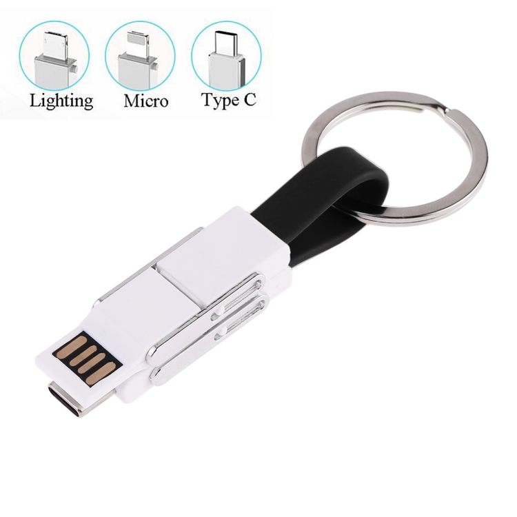 

4 in 1 USB to 2 x USB-C / Type-C + 8Pin + Micro USB Magnetic Charging & Data Cable with Keychain(Black)