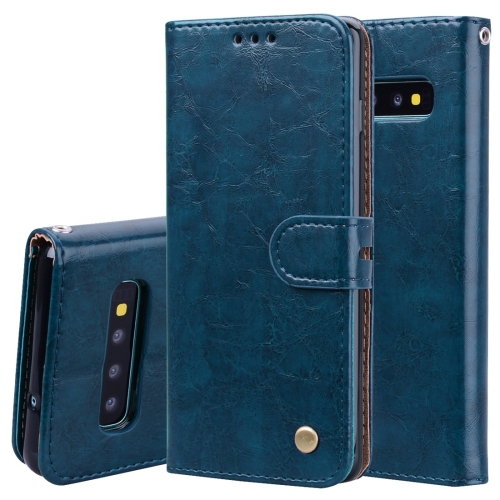 

Business Style Oil Wax Texture Horizontal Flip Leather Case for Galaxy S10 Plus, with Holder & Card Slots & Wallet (Blue)