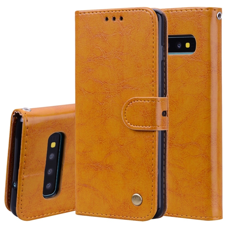 

Business Style Oil Wax Texture Horizontal Flip Leather Case for Galaxy S10, with Holder & Card Slots & Wallet (Brown)