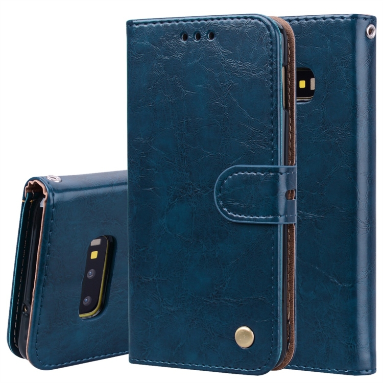 

Business Style Oil Wax Texture Horizontal Flip Leather Case for Galaxy S10 E, with Holder & Card Slots & Wallet (Blue)
