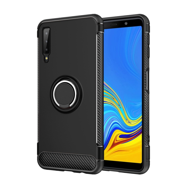 

Carbon Fiber Texture TPU + PC Protective Case for Galaxy A7 (2018), with 360 Degree Rotation Holder (Black)
