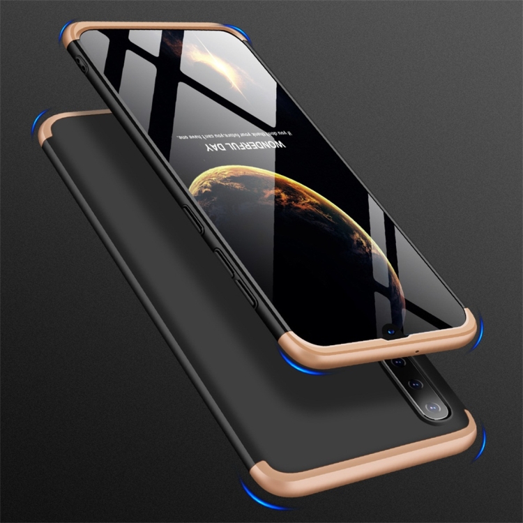 

GKK Three Stage Splicing Full Coverage PC Case for Galaxy A50 (Black Gold)