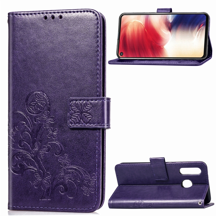 

Lucky Clover Pressed Flowers Pattern Leather Case for Galaxy A8s, with Holder & Card Slots & Wallet & Hand Strap (Purple)