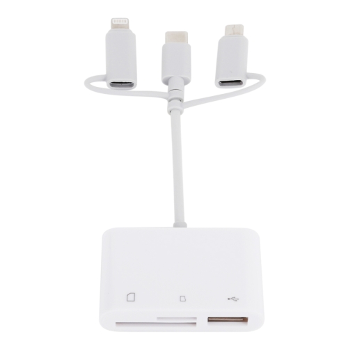 

Multi-Port USB 2.0 + SD / TF to USB-C / Type-C + Micro USB + 8 Pin Camera Card Reader Adapter for Android and iOS(White)