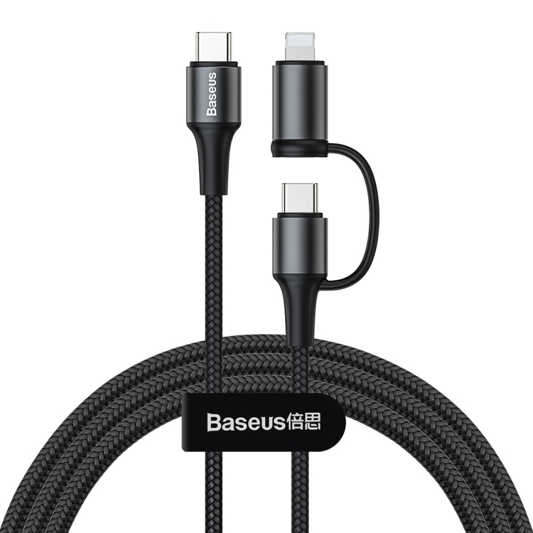 

Baseus Twins 2 In 1 Type-C to Type-C / USB-C + 8 Pin PD Charging Cable, Length: 1m (Black)