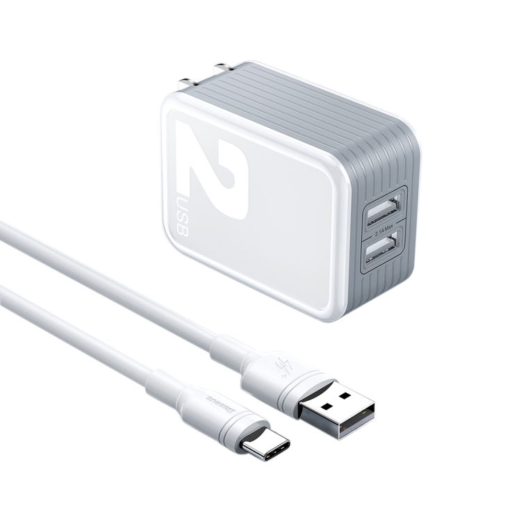

Baseus 2.1A Dual USB Travel Charger Kit with Type-C / USB-C Charging Cable (White)