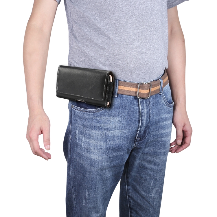 

Men Lambskin Texture Multi-functional Universal Mobile Phone Waist Pack Leather Case for 6.3 Inch or Below Smartphones(Black)