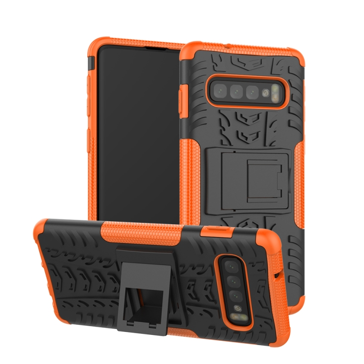 

Tire Texture TPU+PC Shockproof Case for Galaxy S10, with Holder (Orange)
