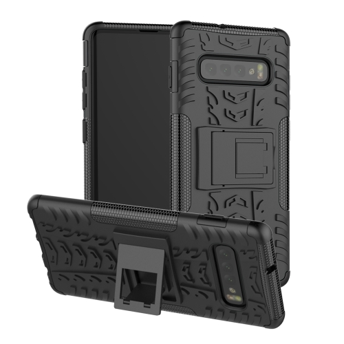 

Tire Texture TPU+PC Shockproof Case for Galaxy S10+, with Holder (Black)