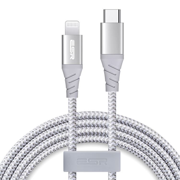 

ESR Weave USB / Type-C to 8pin PD Cable Data Sync Charging Cable, Length: 1m(Silver)