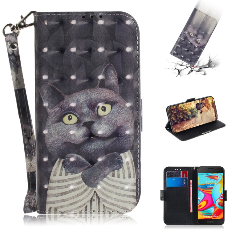 

3D Colored Drawing Hug Cat Pattern Horizontal Flip Leather Case for Galaxy A2 Core, with Holder & Card Slots & Wallet