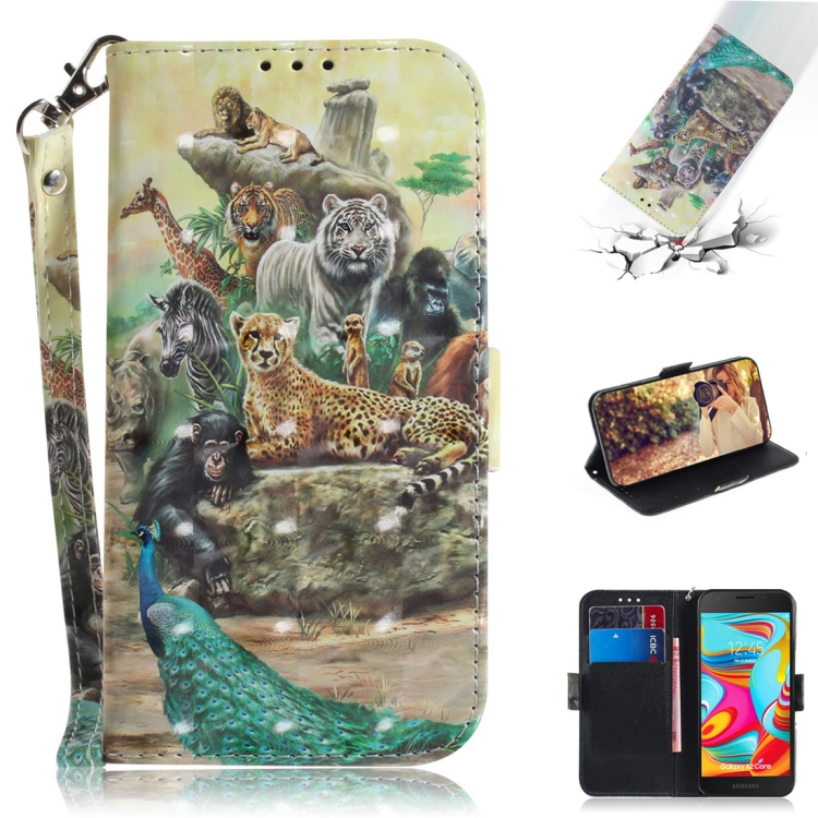 

3D Colored Drawing Animals Pattern Horizontal Flip Leather Case for Galaxy A2 Core, with Holder & Card Slots & Wallet