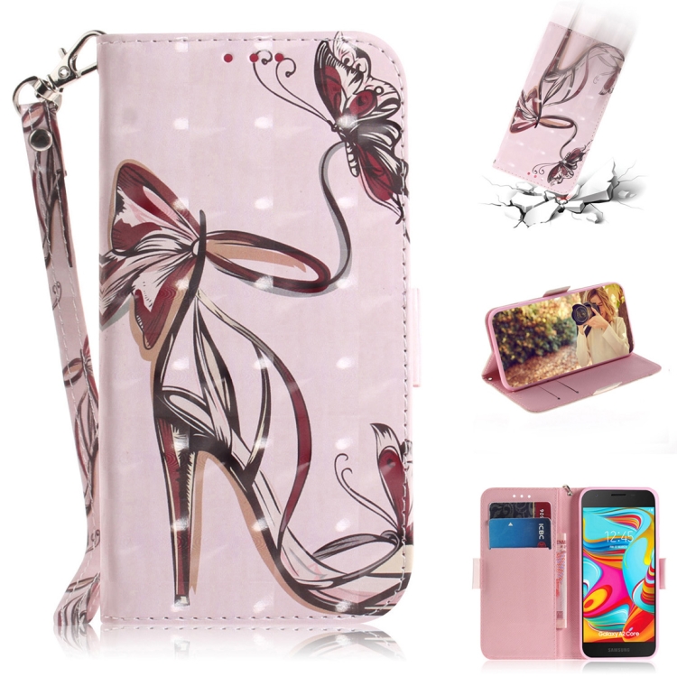 

3D Colored Drawing Butterfly High-heeled Shoes Pattern Horizontal Flip Leather Case for Galaxy A2 Core, with Holder & Card Slots & Wallet