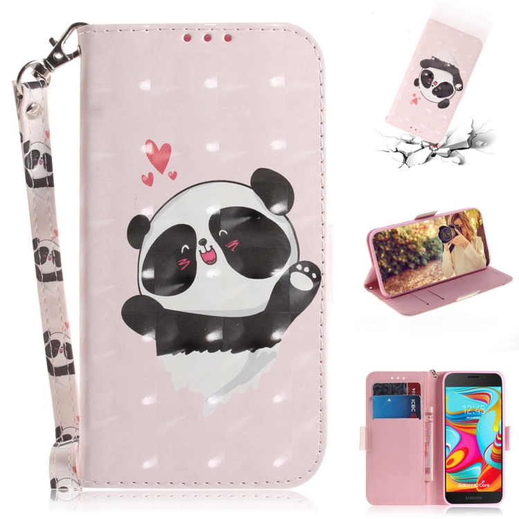 

3D Colored Drawing Heart Panda Pattern Horizontal Flip Leather Case for Galaxy A2 Core, with Holder & Card Slots & Wallet
