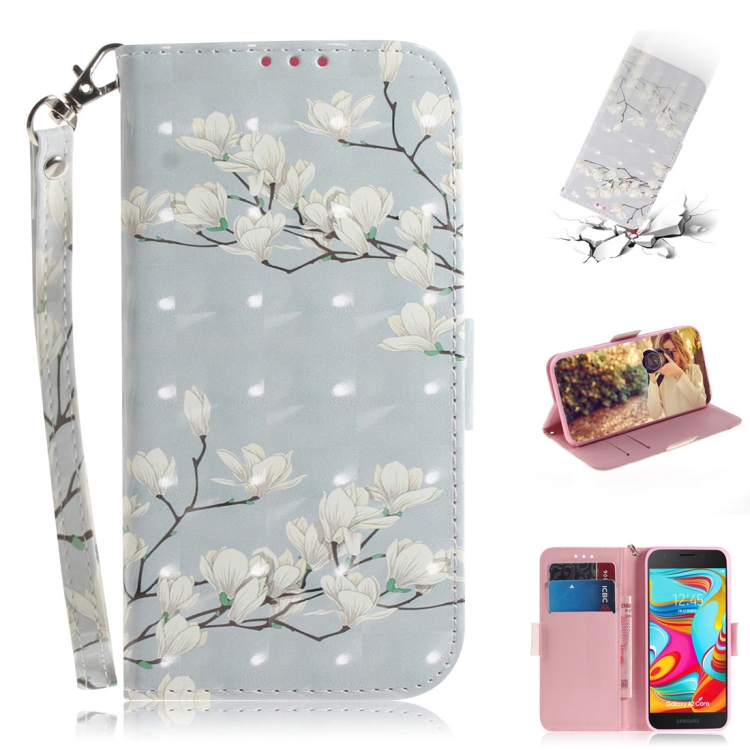

3D Colored Drawing Magnolia Pattern Horizontal Flip Leather Case for Galaxy A2 Core, with Holder & Card Slots & Wallet