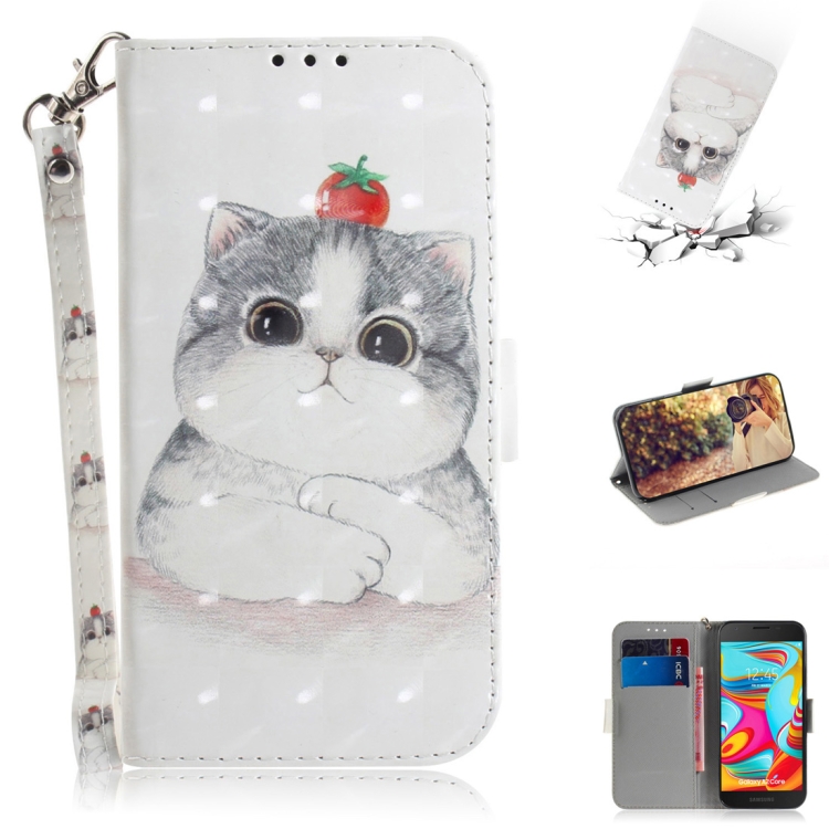 

3D Colored Drawing Cute Cat Pattern Horizontal Flip Leather Case for Galaxy A2 Core, with Holder & Card Slots & Wallet