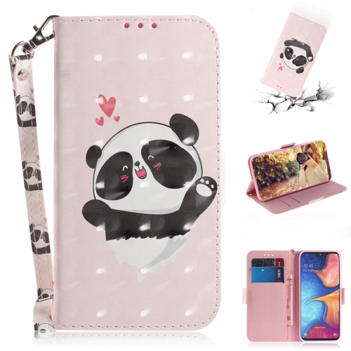 

3D Colored Drawing Heart Panda Pattern Horizontal Flip Leather Case for Galaxy A20e, with Holder & Card Slots & Wallet