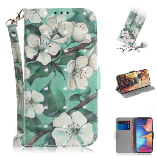 

3D Colored Drawing Watercolor Flower Pattern Horizontal Flip Leather Case for Galaxy A20e, with Holder & Card Slots & Wallet