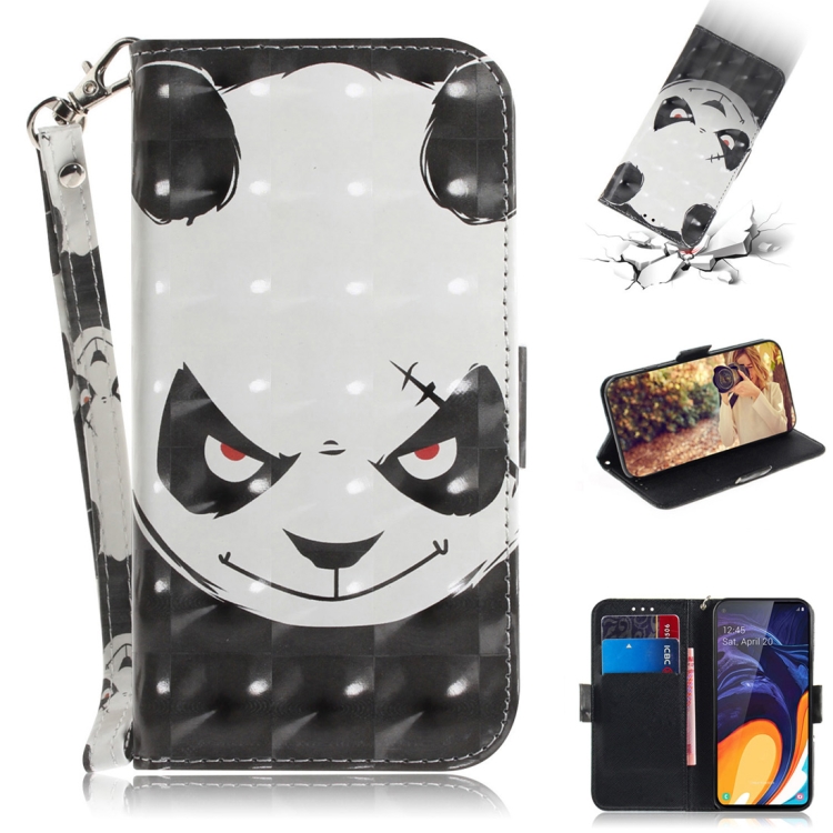 

3D Colored Drawing Angry Bear Pattern Horizontal Flip Leather Case for Galaxy A60, with Holder & Card Slots & Wallet