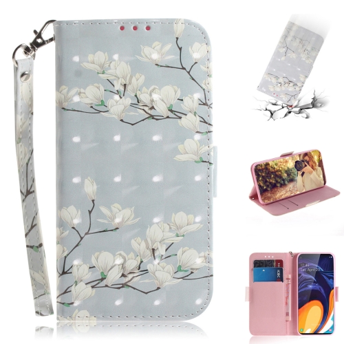 

3D Colored Drawing Magnolia Pattern Horizontal Flip Leather Case for Galaxy A60, with Holder & Card Slots & Wallet