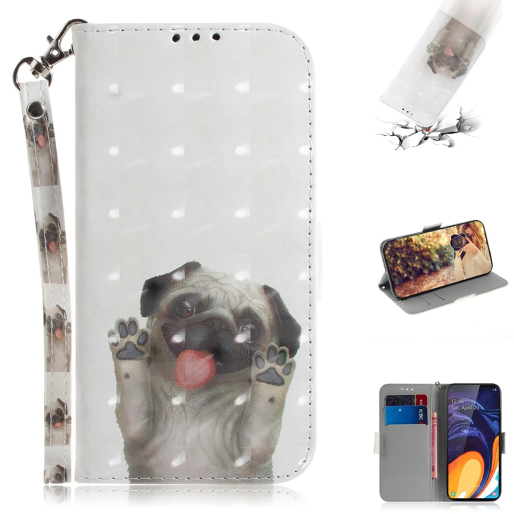 

3D Colored Drawing Dog Pattern Horizontal Flip Leather Case for Galaxy A60, with Holder & Card Slots & Wallet
