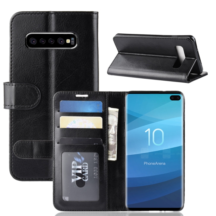 

R64 Texture Single Fold Horizontal Flip Leather Case for Galaxy S10+, with Holder & Card Slots & Wallet (Black)