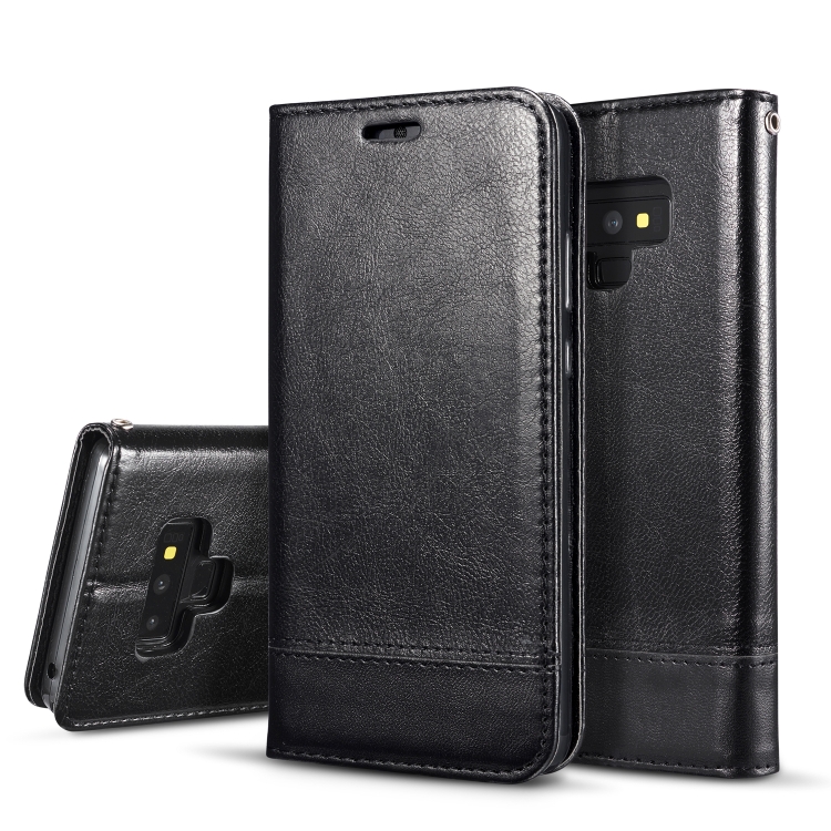 

Double-sided Absorption Splicing Horizontal Flip Leather Case for Galaxy Note9, with Holder & Card Slots & Lanyard (Black)