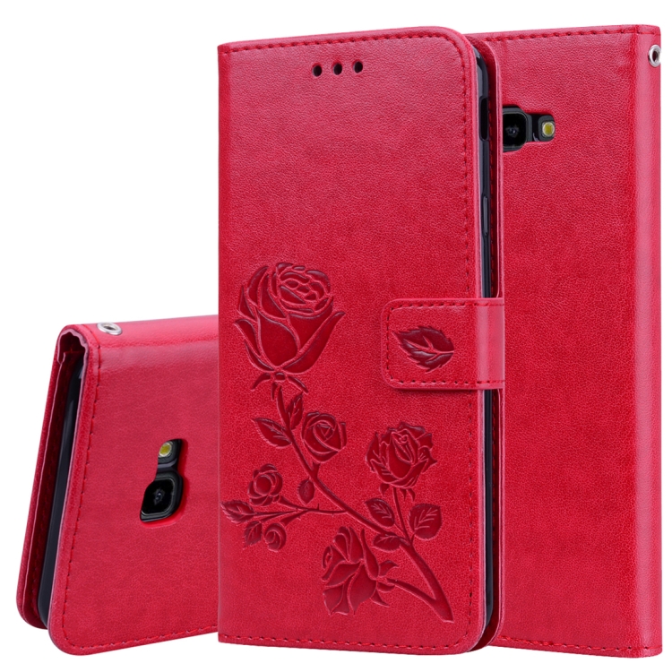 

Rose Embossed Horizontal Flip PU Leather Case for Samsung Galaxy J4 Plus, with Holder & Card Slots & Wallet (Red)