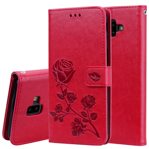 

Rose Embossed Horizontal Flip PU Leather Case for Samsung Galaxy J6 Plus, with Holder & Card Slots & Wallet (Red)