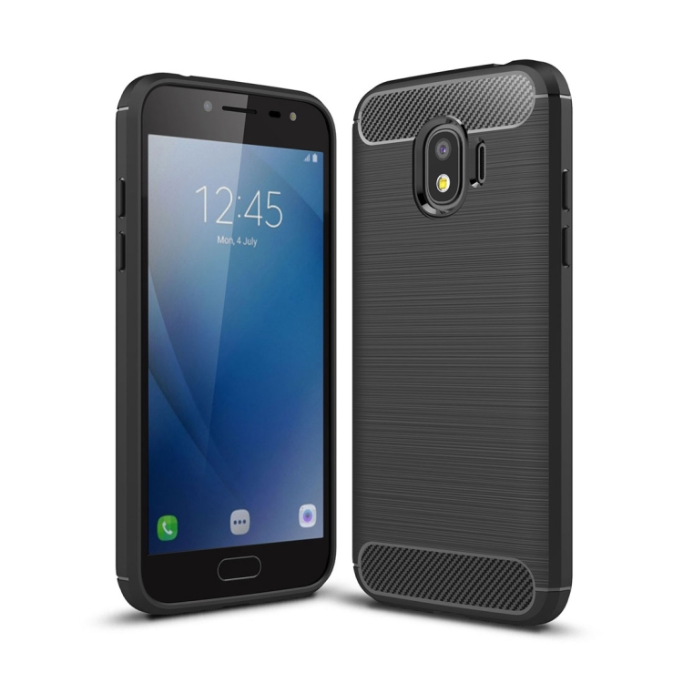 

For Galaxy J2 Pro (2018) Brushed Texture Carbon Fiber Shockproof TPU Rugged Armor Protective Case (Black)