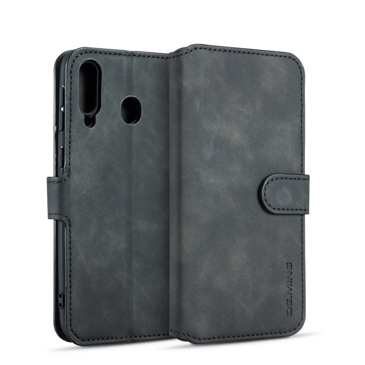 

DG.MING Retro Oil Side Horizontal Flip Case for Galaxy M30, with Holder & Card Slots & Wallet (Black)