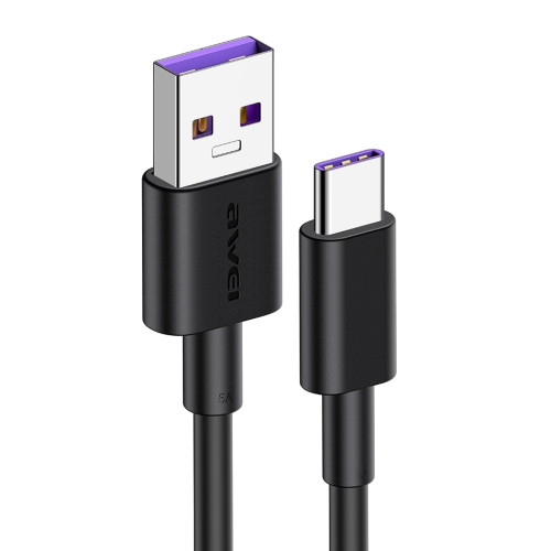 

awei CL-77T 5A USB to USB-C / Type-C Interface Smart Fast Charge TPE Data Cable, Cable Length: 1m (Black)