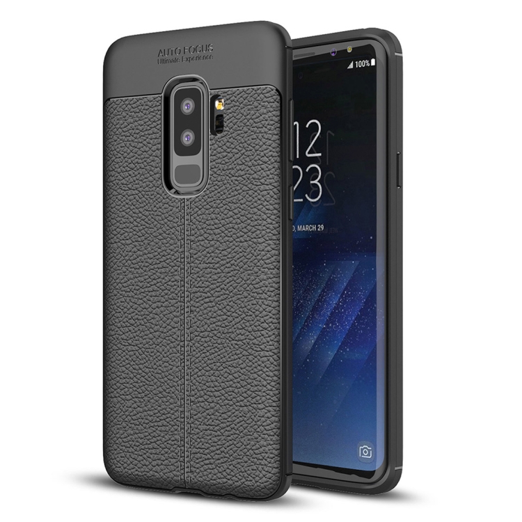 

For Galaxy S9+ Litchi Texture Soft TPU Anti-skip Protective Cover Back Case(Black)