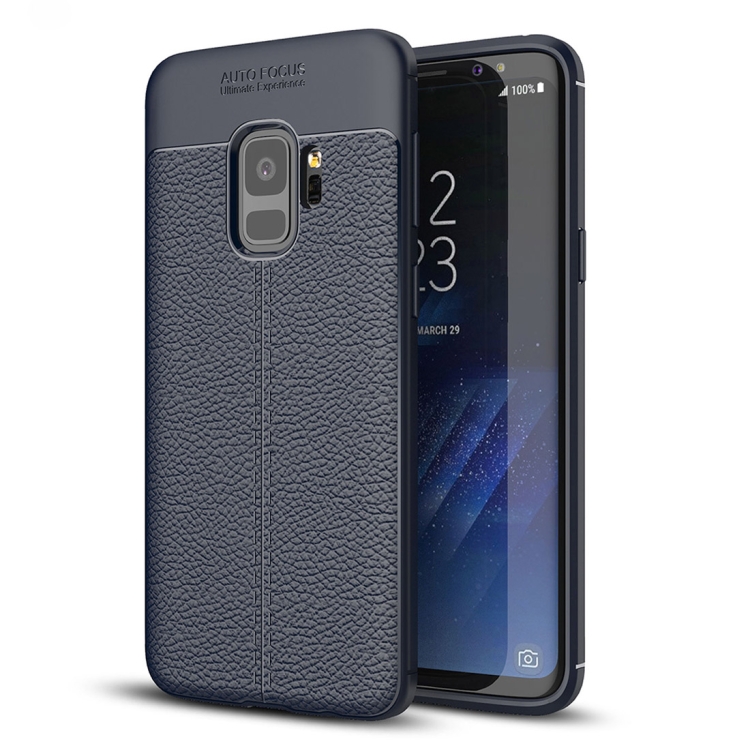 

For Galaxy S9 Litchi Texture Soft TPU Anti-skip Protective Cover Back Case(Navy Blue)