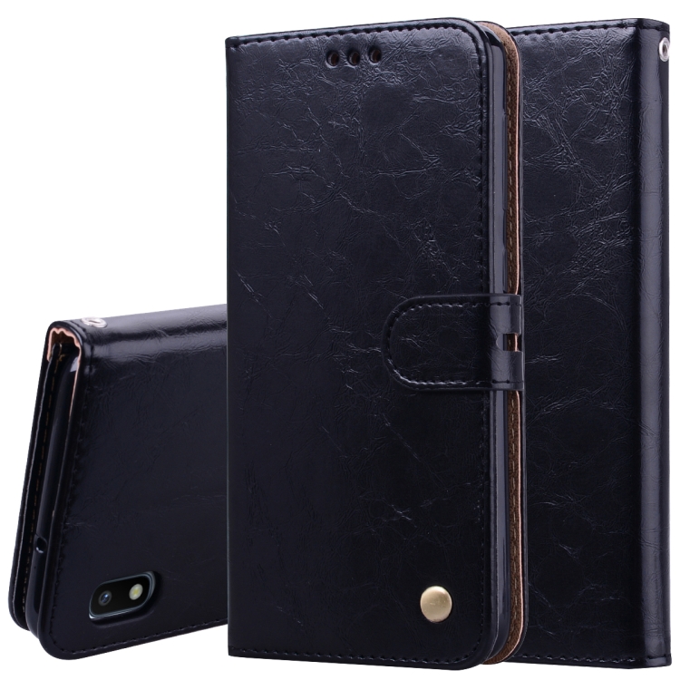

Business Style Oil Wax Texture Horizontal Flip Leather Case for Galaxy A10, with Holder & Card Slots & Wallet(Black)