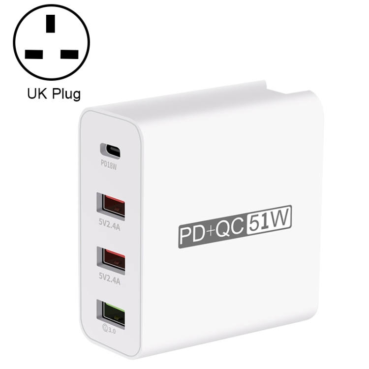 

WLX-A6 4 Ports Quick Charging USB Travel Charger Power Adapter, UK Plug