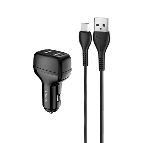 

hoco Z36 Chuangyu 2.4A Dual USB Car Charger with 1m USB to Type-C Cable (Black)