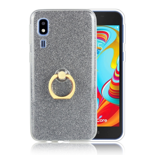 

Glittery Powder Shockproof TPU Protective Case for Galaxy A2 Core, with 360 Degree Rotation Ring Holder (Black)