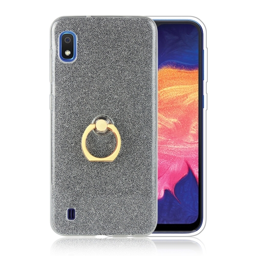 

Glittery Powder Shockproof TPU Protective Case for Galaxy A10, with 360 Degree Rotation Ring Holder (Black)
