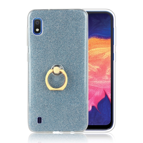 

Glittery Powder Shockproof TPU Protective Case for Galaxy A10, with 360 Degree Rotation Ring Holder (Blue)