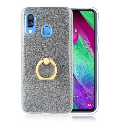 

Glittery Powder Shockproof TPU Protective Case for Galaxy A30 / A40 / A60, with 360 Degree Rotation Ring Holder (Black)