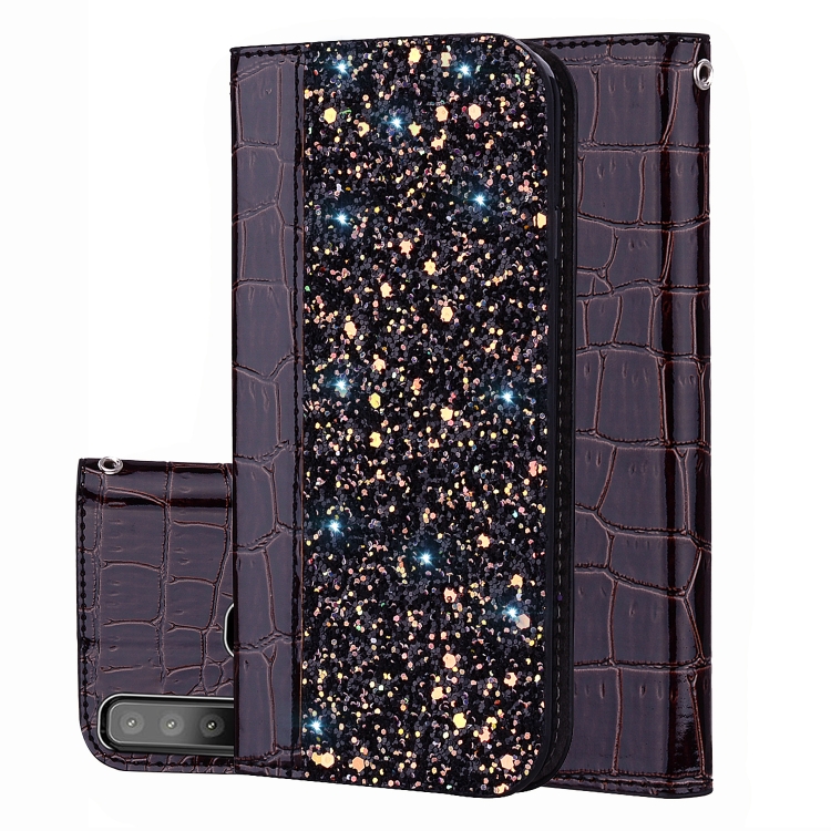 

Crocodile Texture Glitter Powder Horizontal Flip Leather Case for Galaxy A9(2018), with Card Slots & Holder (Black)